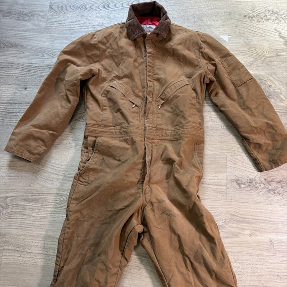 Vtg Walls Coveralls Brown Blizzard Puff Insulated WorkwearMens Sz Large Reg
